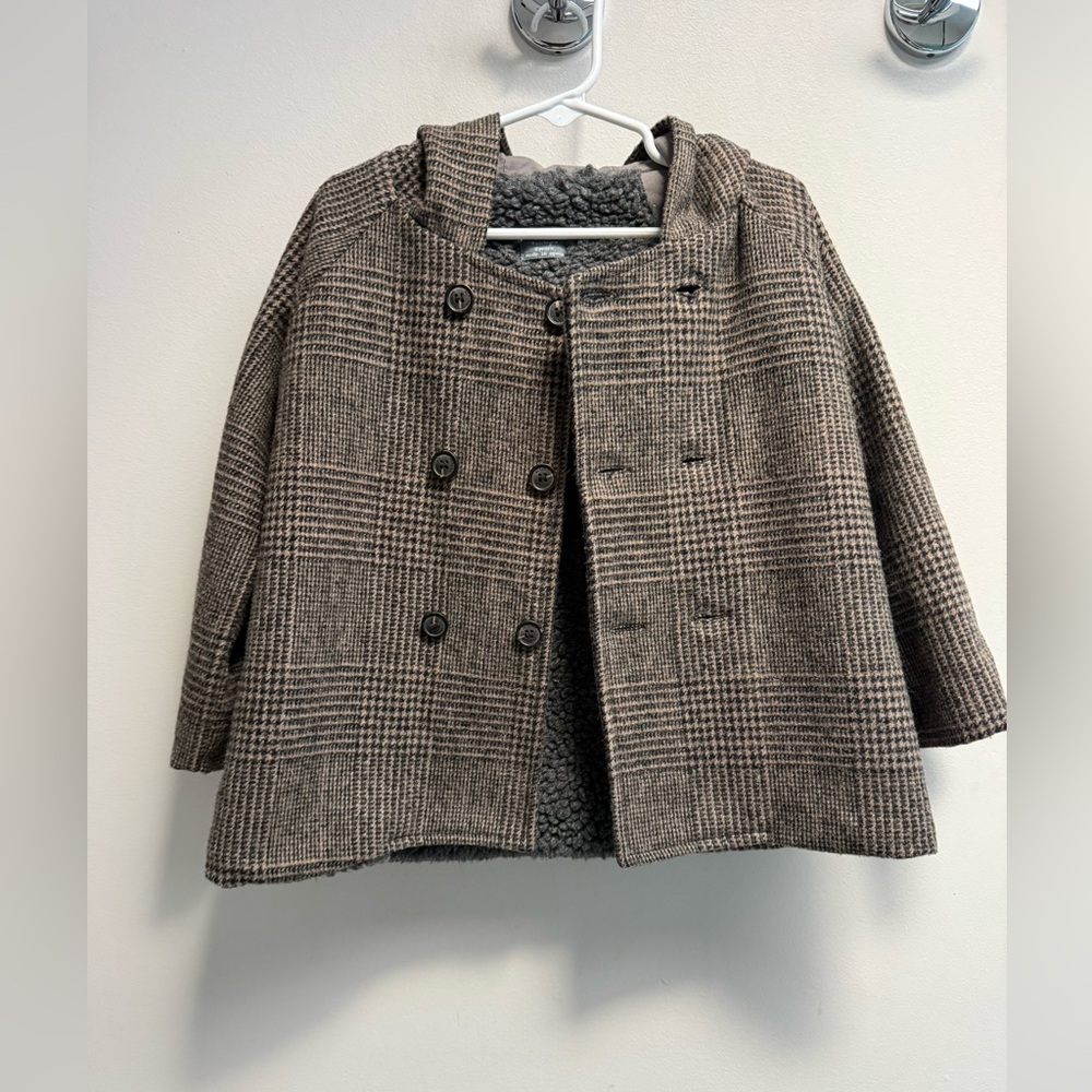 TOCOTO VINTAGE Kids Brown and Gray Plaid Coat with Bunny Ears Hood - size 2T - Picture 10 of 10